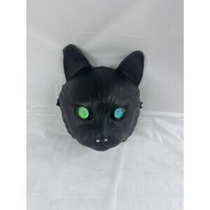 Black Cat Halloween Mask Folk Art Costume Masquerade Party Glowing Green Eyes